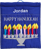 Blue Happy Hanukkah Menorah Jewish Wall Hanging
